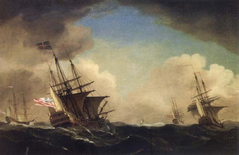 A squadron of English ships beating to windward in a gale, Monamy, Peter